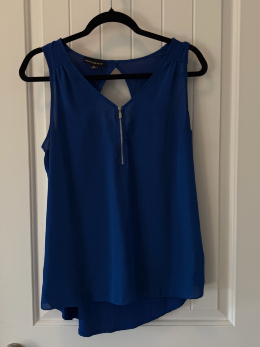 Royal Blue Sleeveless Zip-Front Blouse